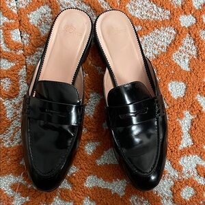 J.Crew Black Leather Academy Loafer Mules